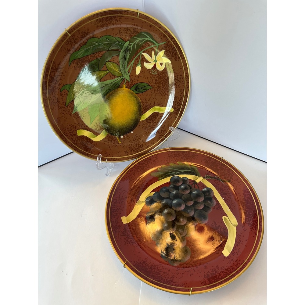 Vintage Raymond Waites Toyo Fruit Plates - Set of 2, Lemon & Grapes, Wall Decor